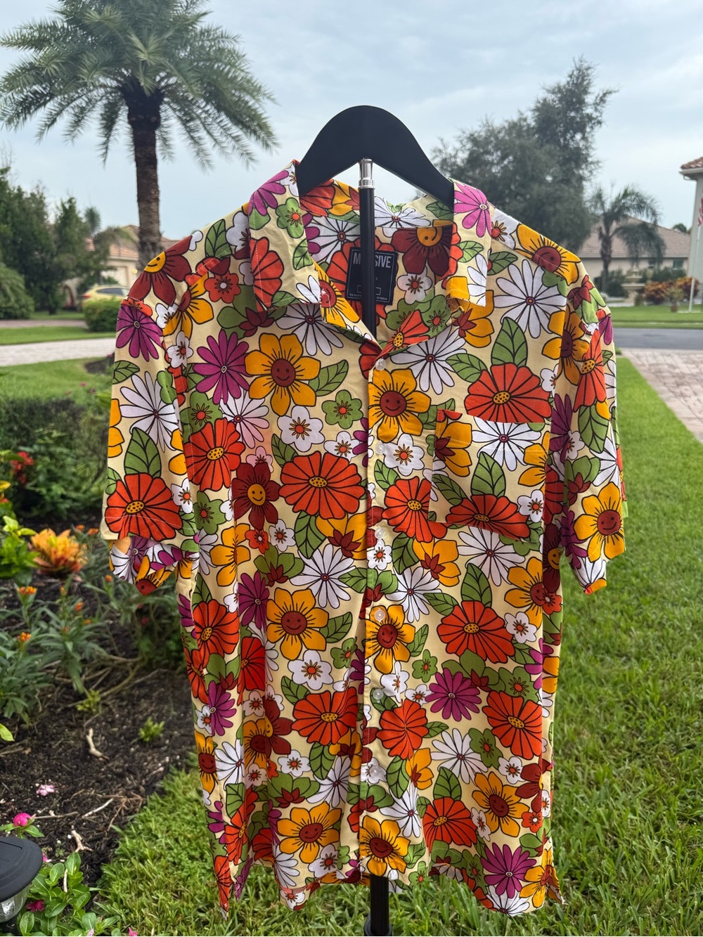 Massive Floral Button-Down Shirt - Cream Multi hippy style